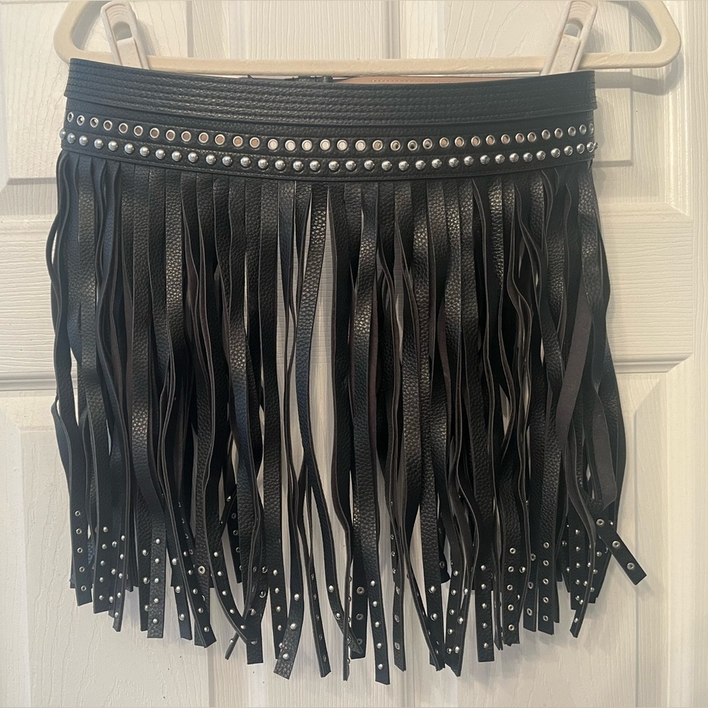 BCBG contour fringe waist belt